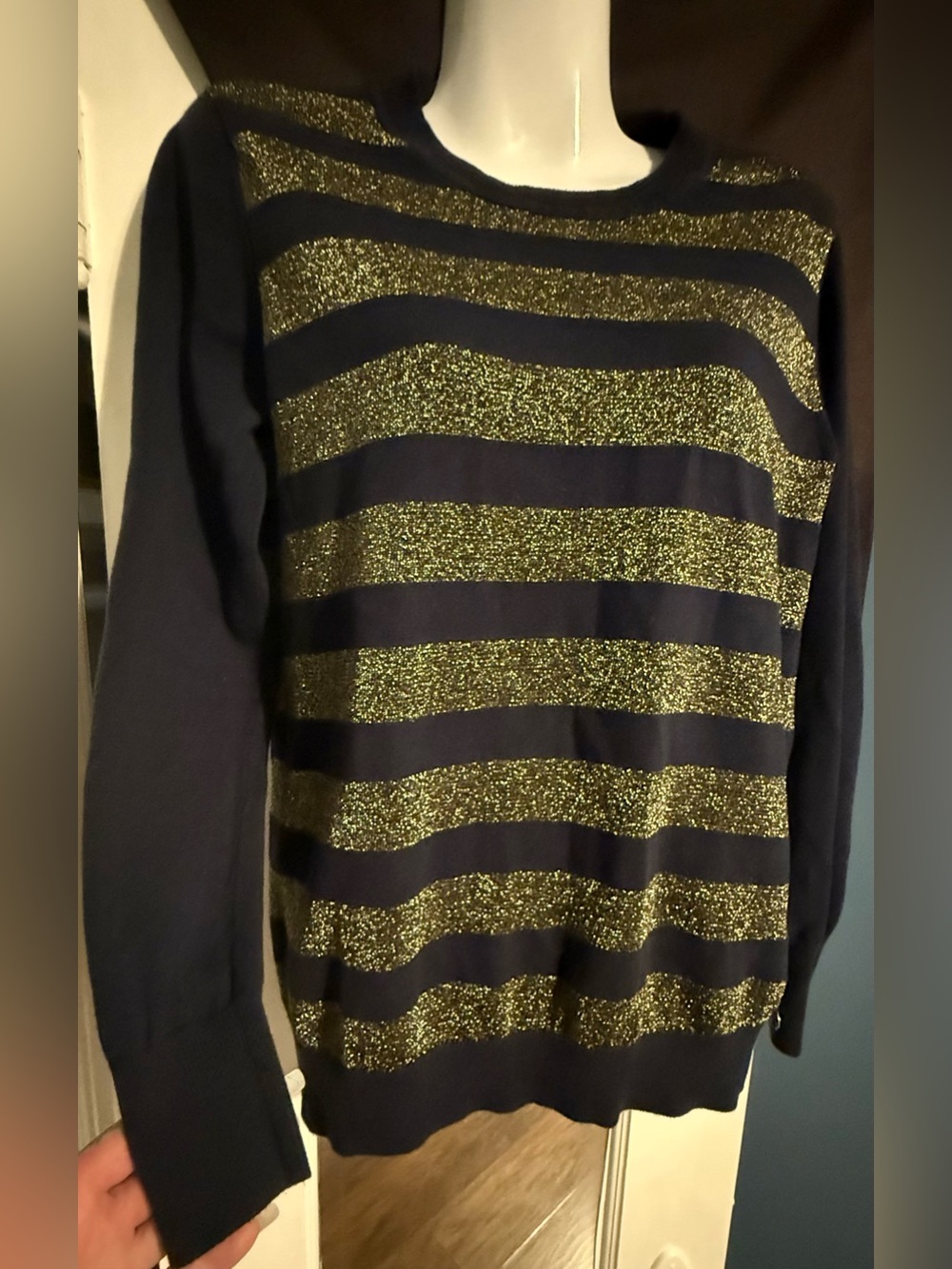 Scotch & Soda Organic Cotton Metallic Gold Striped Shimmer Sweater Navy S